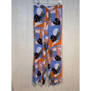 Thread Story Multicolor Tropical Print Wide Leg Pants with Side Slits, Sz M